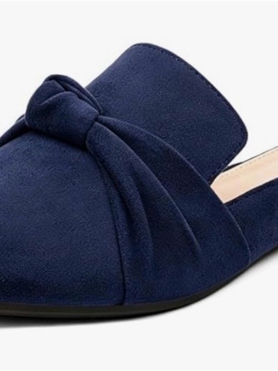Musshoe Shoes - Navy Pointed Toe Knot Slip-On Mules